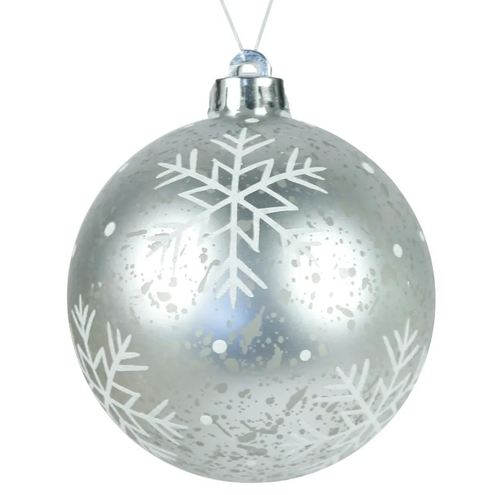 100MM Antique Look Matt Silver Snowflake Ball Ornament