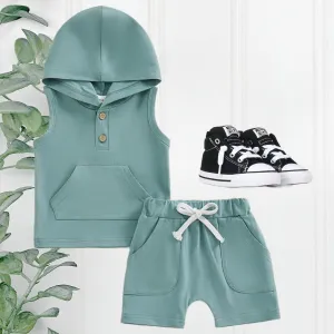 $12.00 EA - 3-6M X 2, 6-12M X 2, 12-24M X 2 - Sea Green Hooded Sleeveless with Pocket