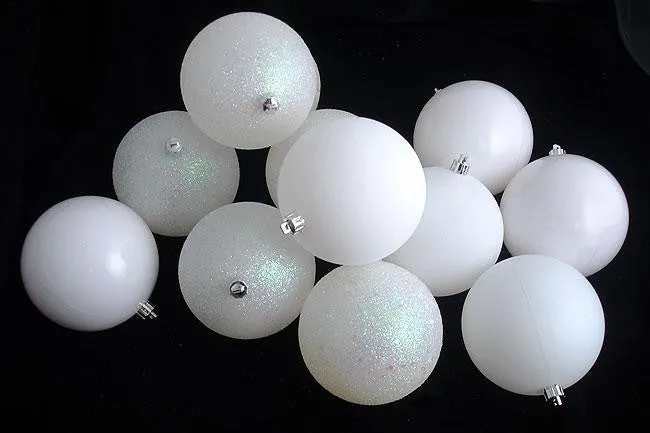 12ct Shatterproof Winter White 4-Finish Christmas Ball Ornaments 4" (100mm)