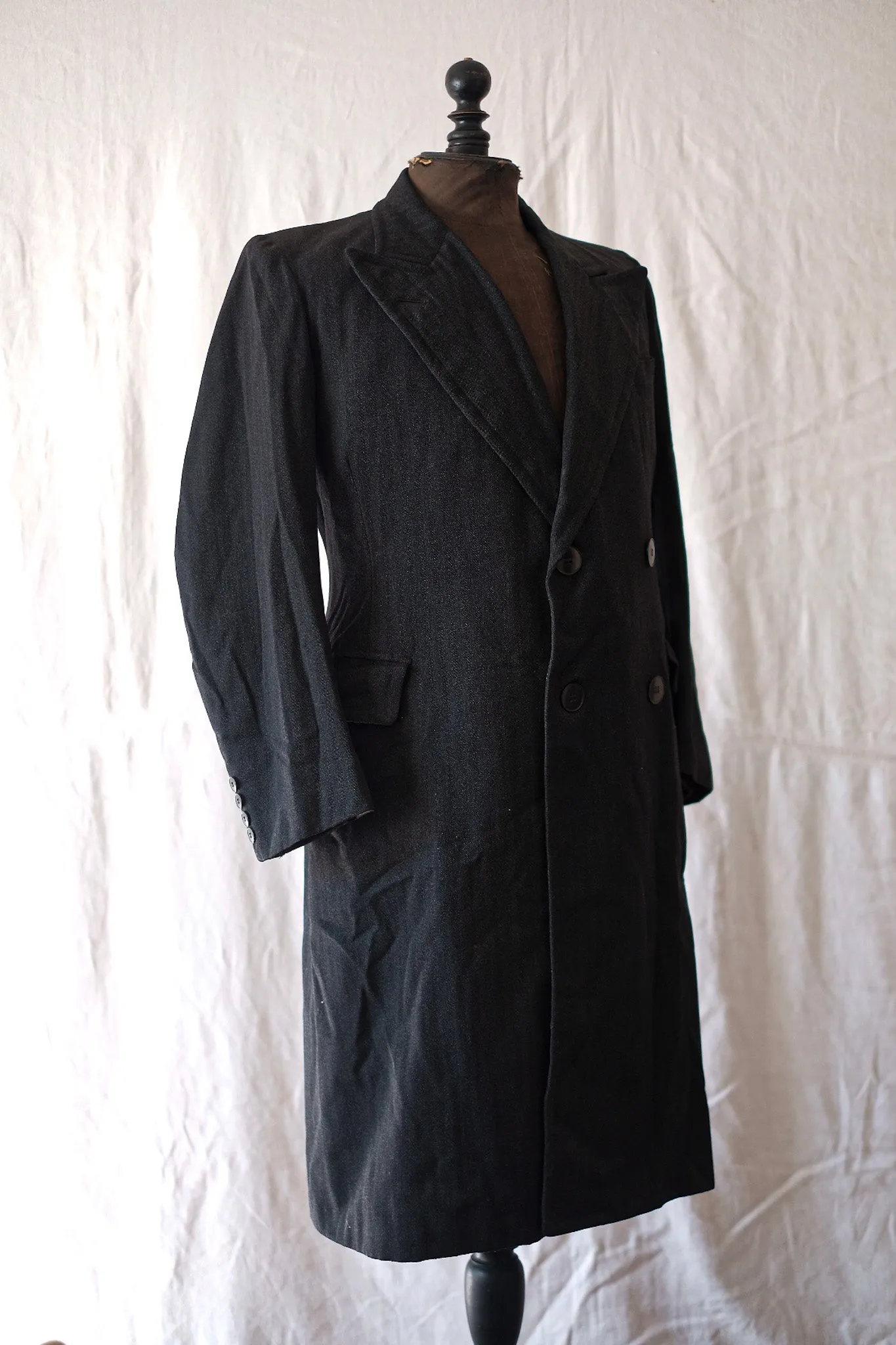 【~20's】French Vintage Herringbone Wool Double Breasted Coat