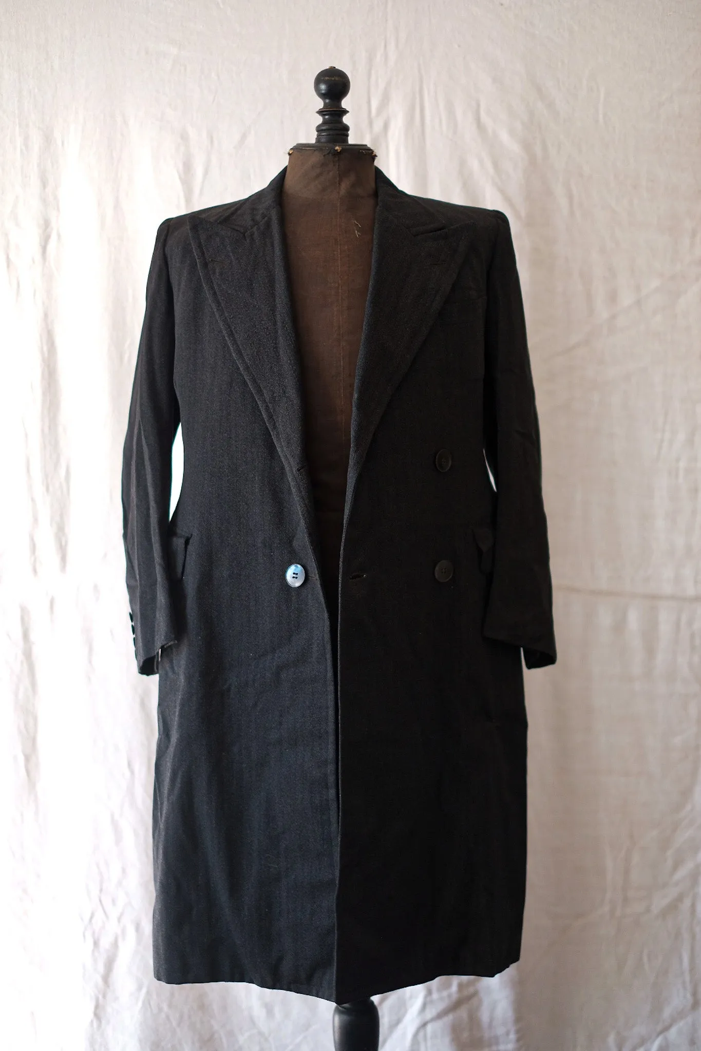 【~20's】French Vintage Herringbone Wool Double Breasted Coat