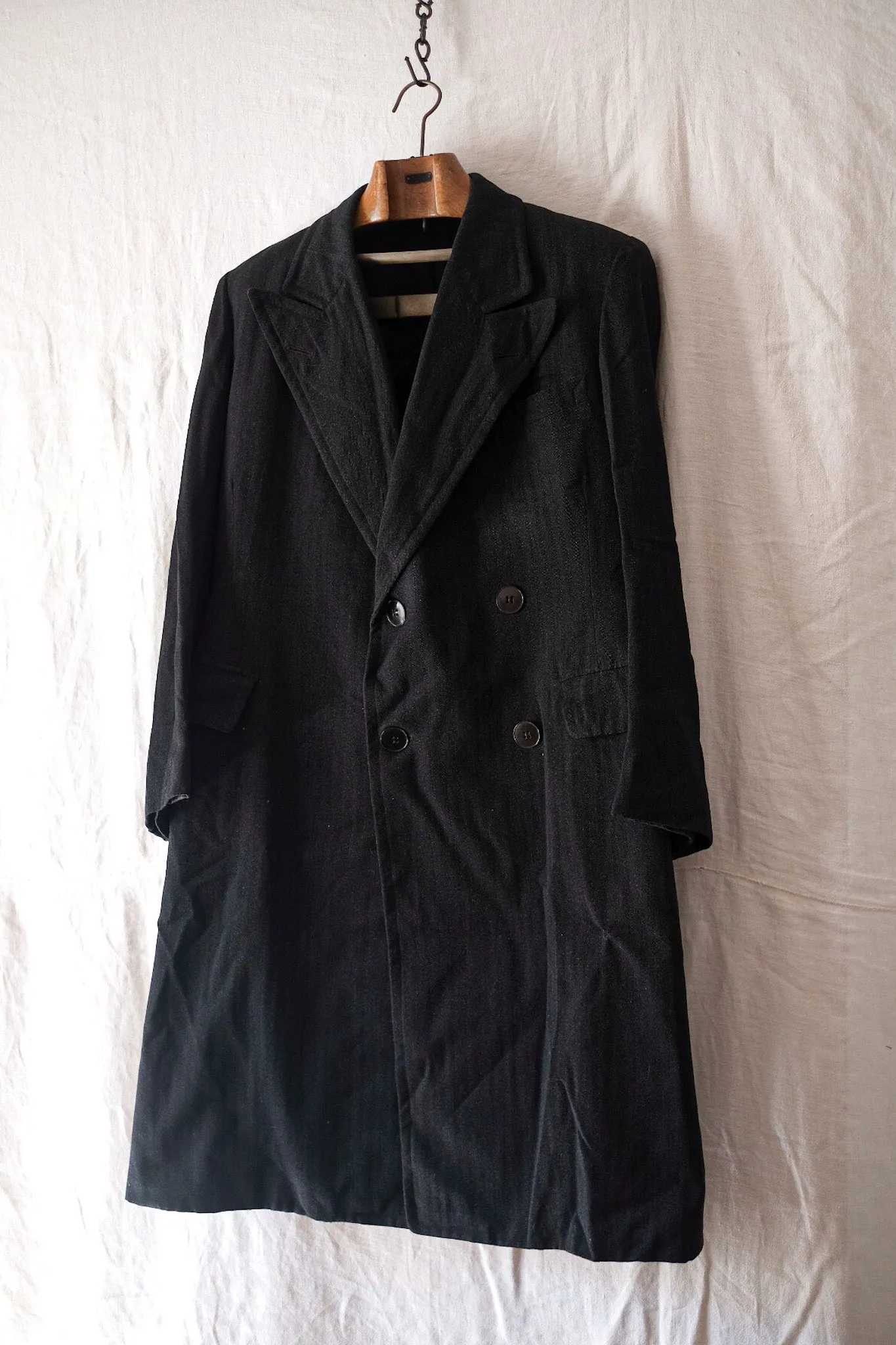 【~20's】French Vintage Herringbone Wool Double Breasted Coat