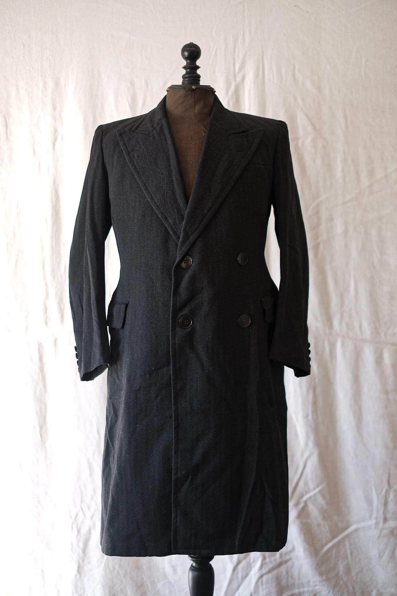 【~20's】French Vintage Herringbone Wool Double Breasted Coat