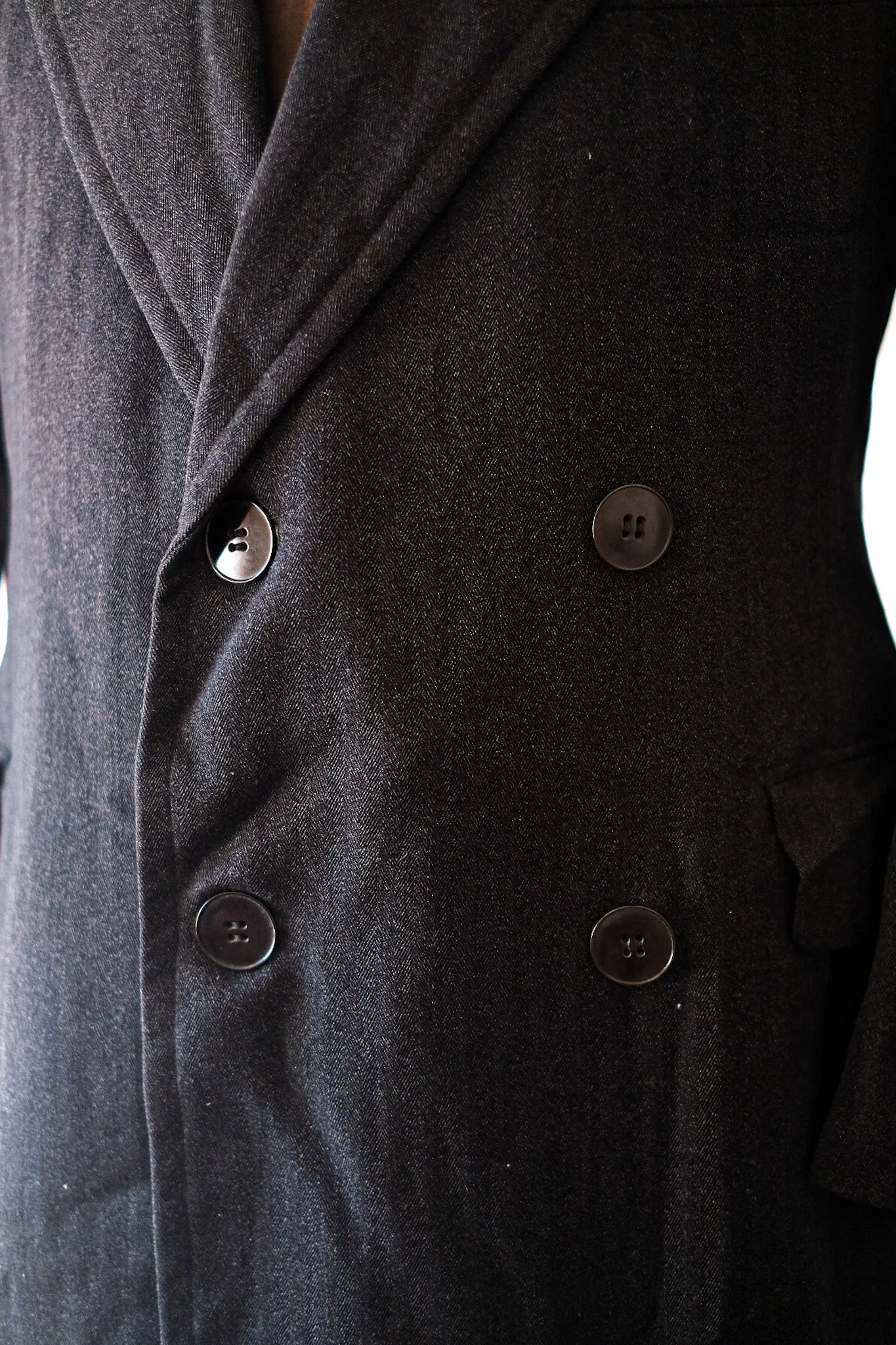 【~20's】French Vintage Herringbone Wool Double Breasted Coat