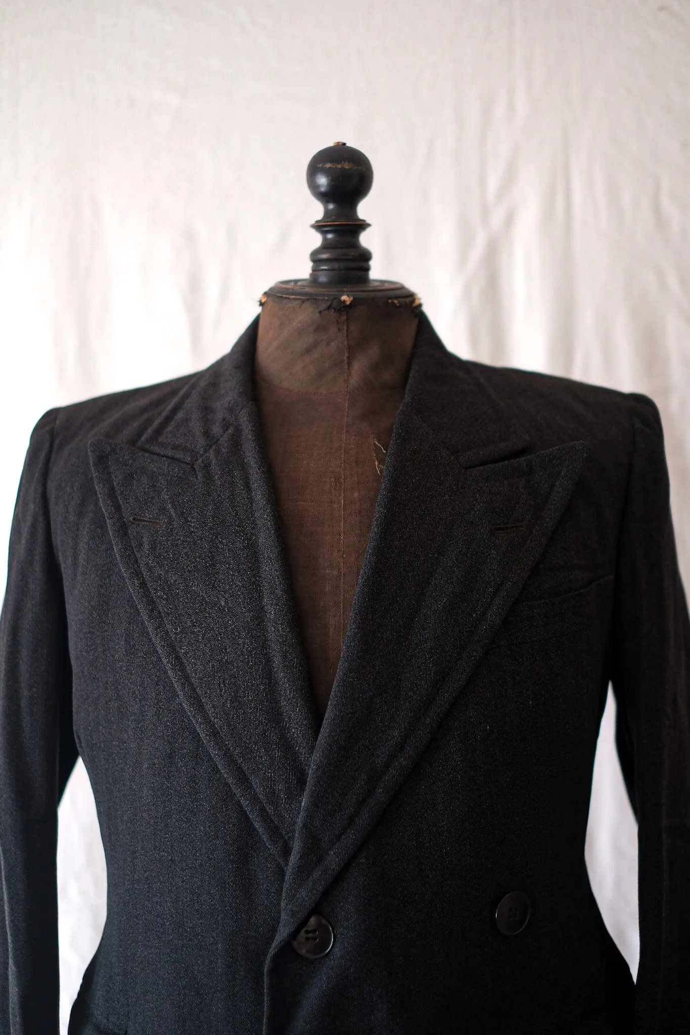 【~20's】French Vintage Herringbone Wool Double Breasted Coat