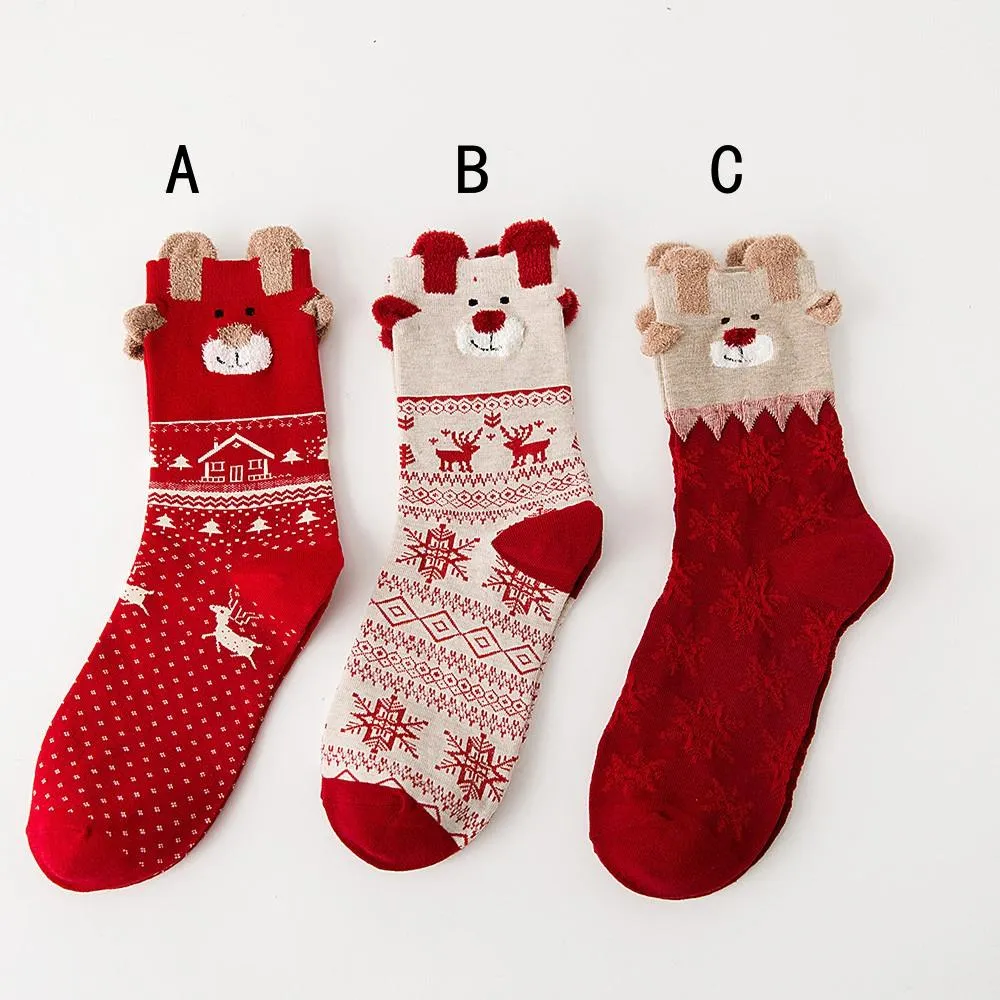 3 Pairs Christmas Winter Warm Deer Elk Xmas Socks Gifts