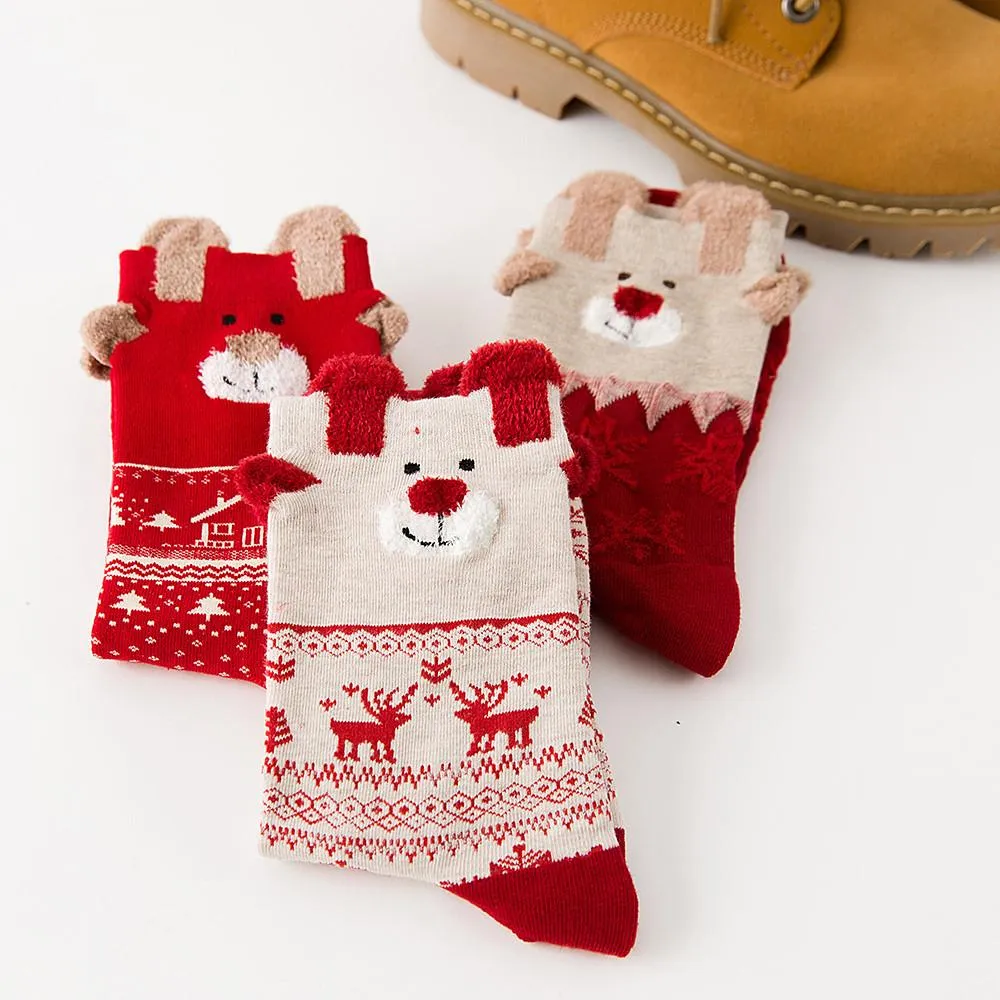 3 Pairs Christmas Winter Warm Deer Elk Xmas Socks Gifts