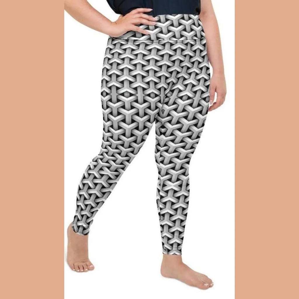 3D Woven Metallic Print Plus Size Leggings