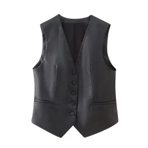 A&A Black Faux Leather Waistcoat