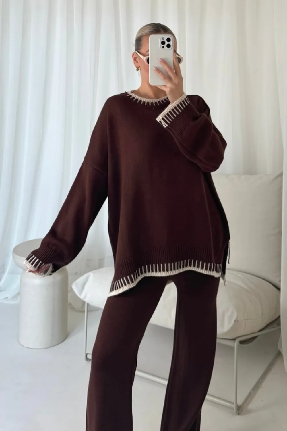 Addison brown knitted jumper and trousers