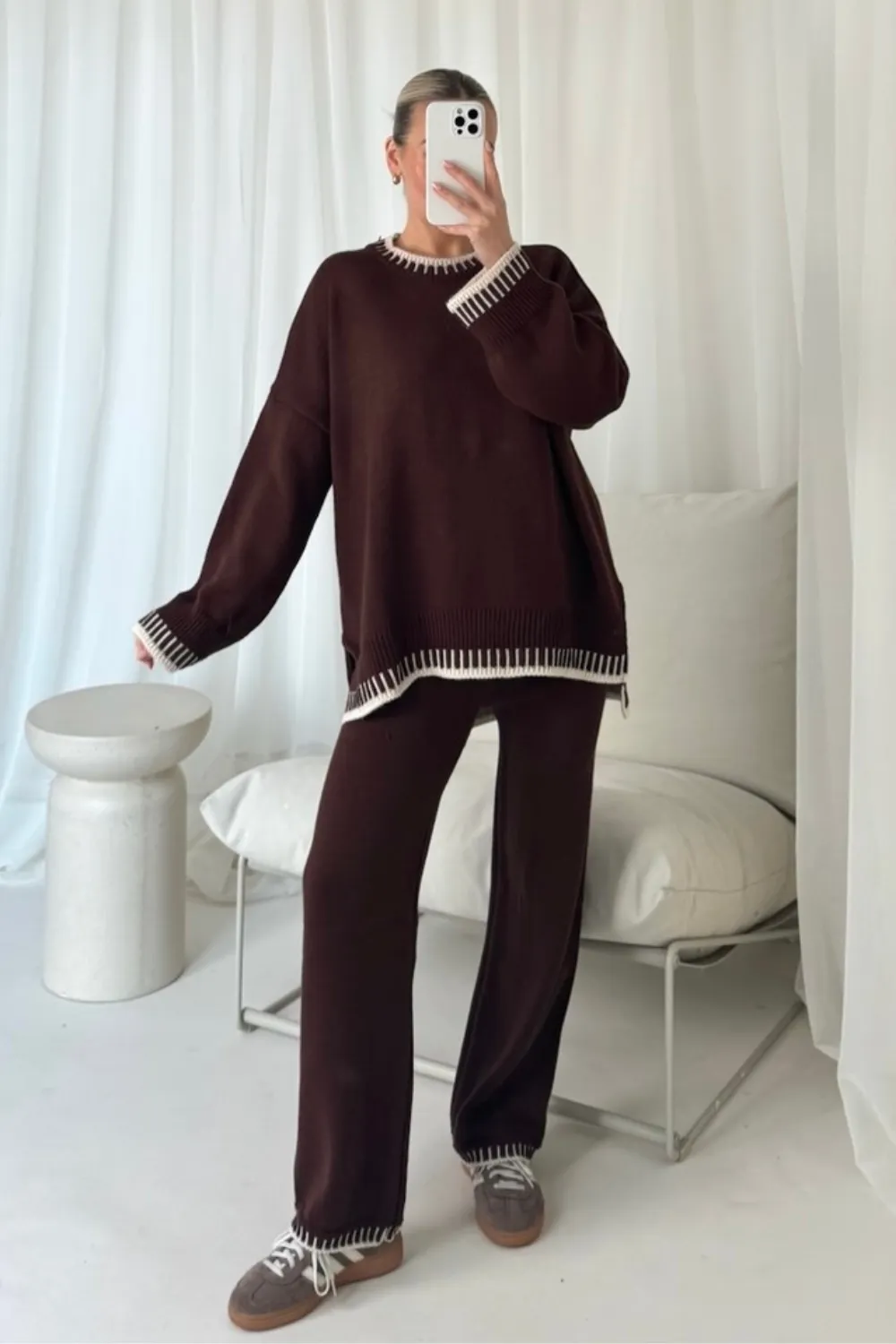 Addison brown knitted jumper and trousers