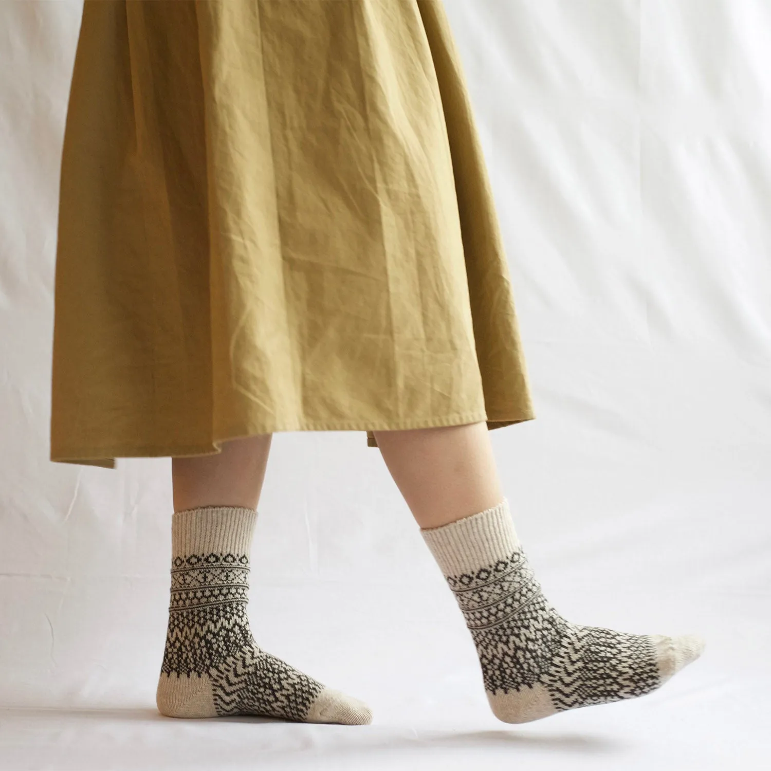 Adults Wool Jacquard Socks - Oatmeal