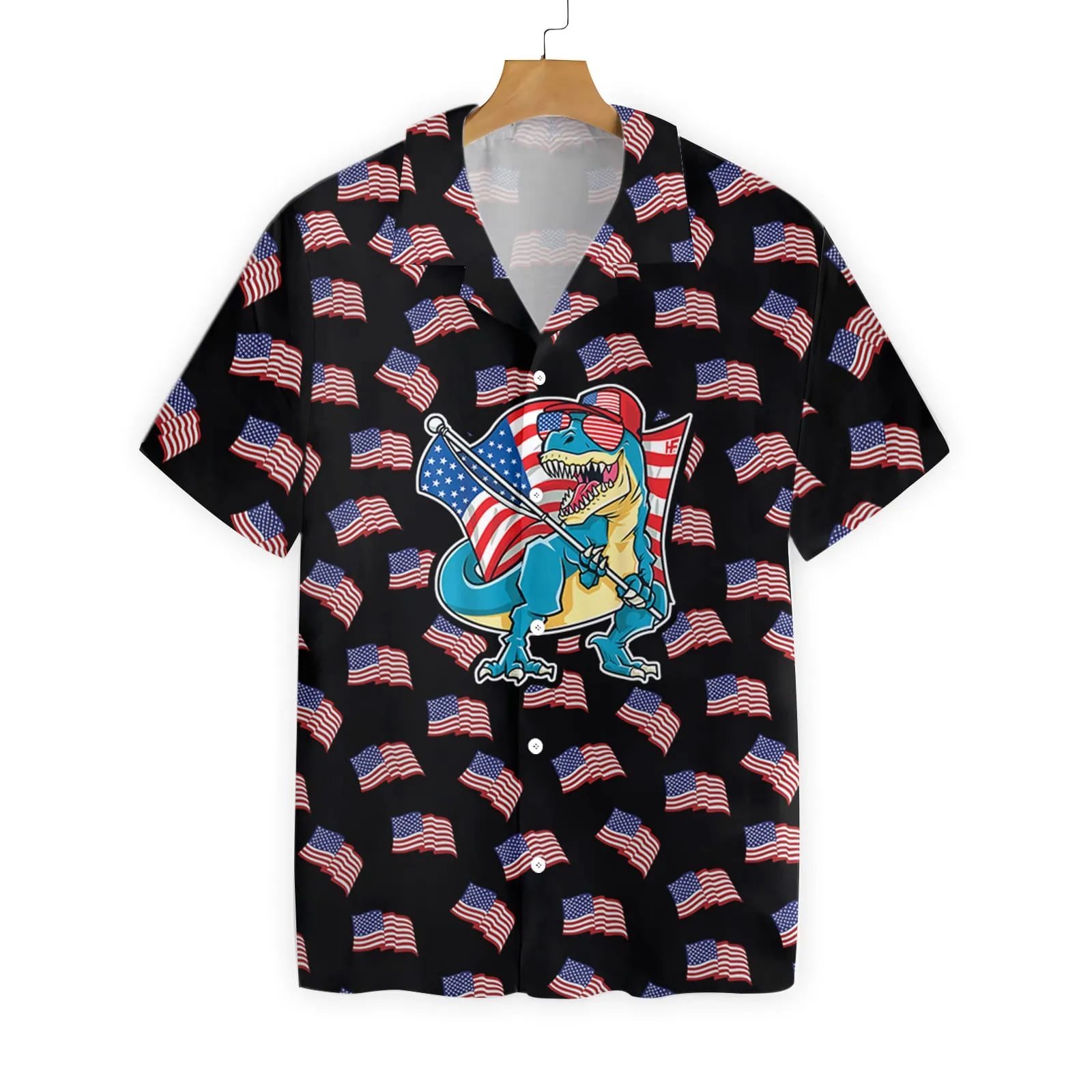 American Flag T-Rex Hawaiian Shirt