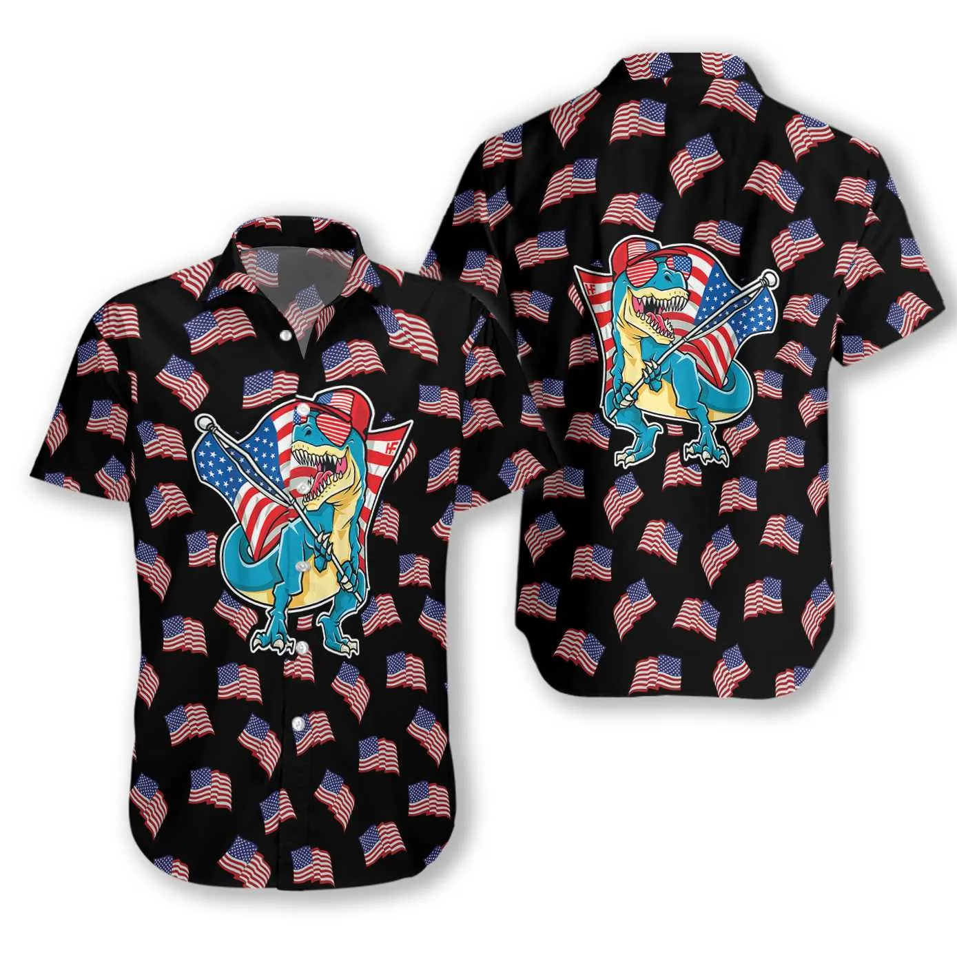 American Flag T-Rex Hawaiian Shirt