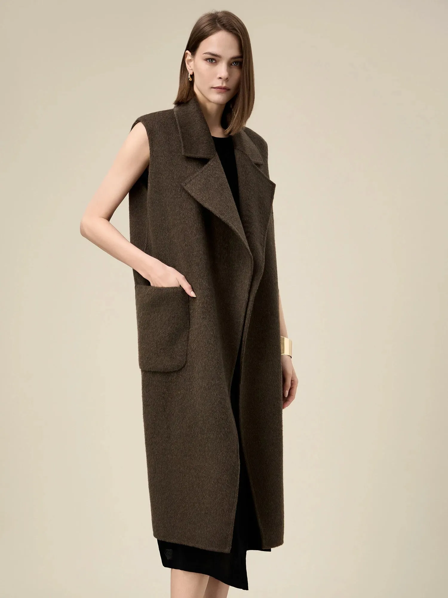 Amoretu Women's Wool Notched Lapel Sleeveless Coat