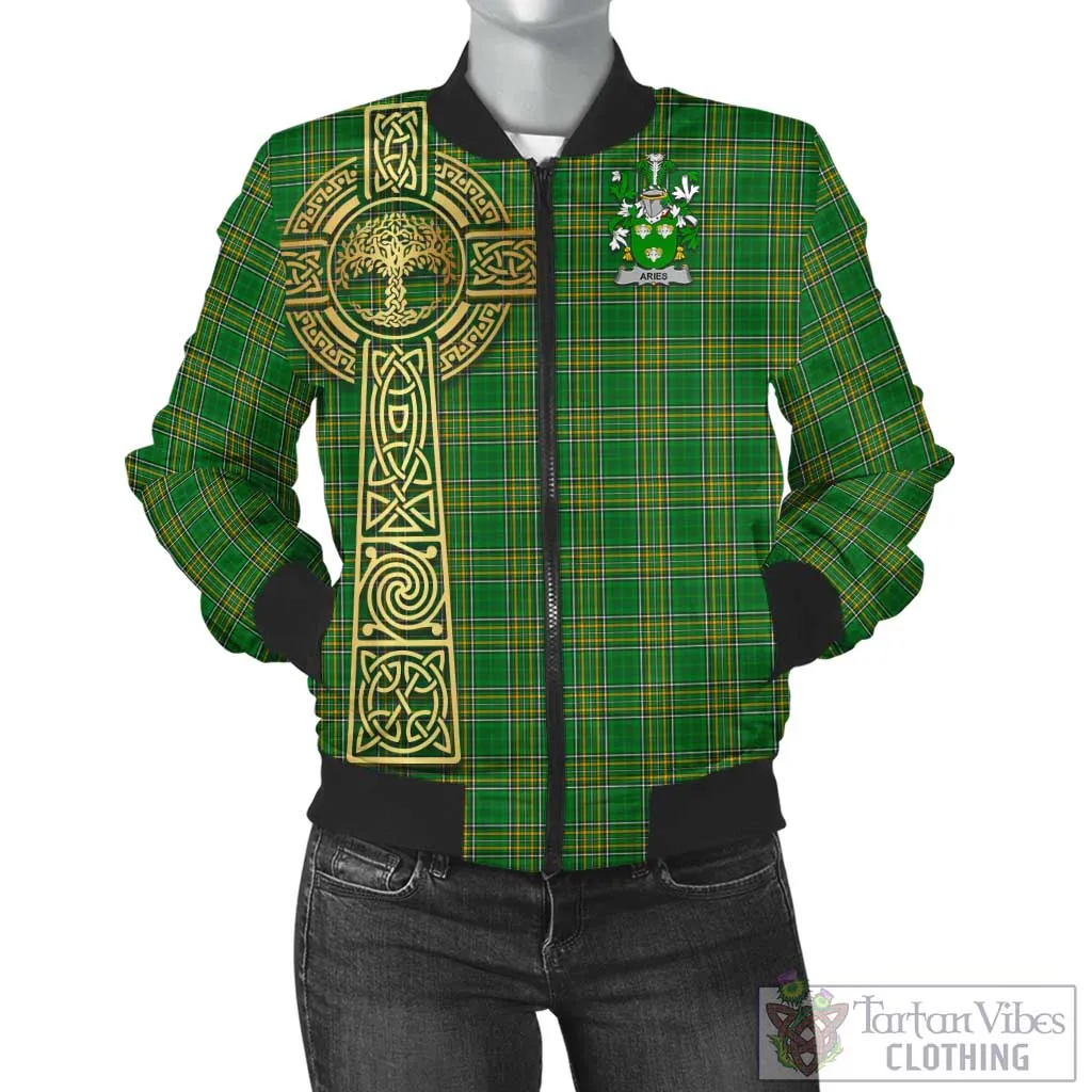 Aries Irish Clan Tartan Bomber Jacket with Coat of Arms Celtic Tree of Life Style