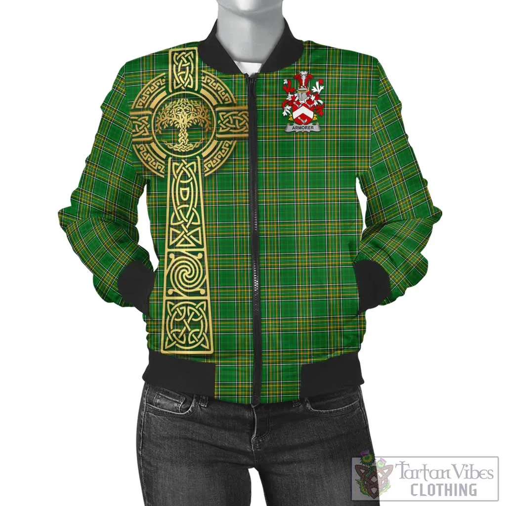 Armorer Irish Clan Tartan Bomber Jacket with Coat of Arms Celtic Tree of Life Style