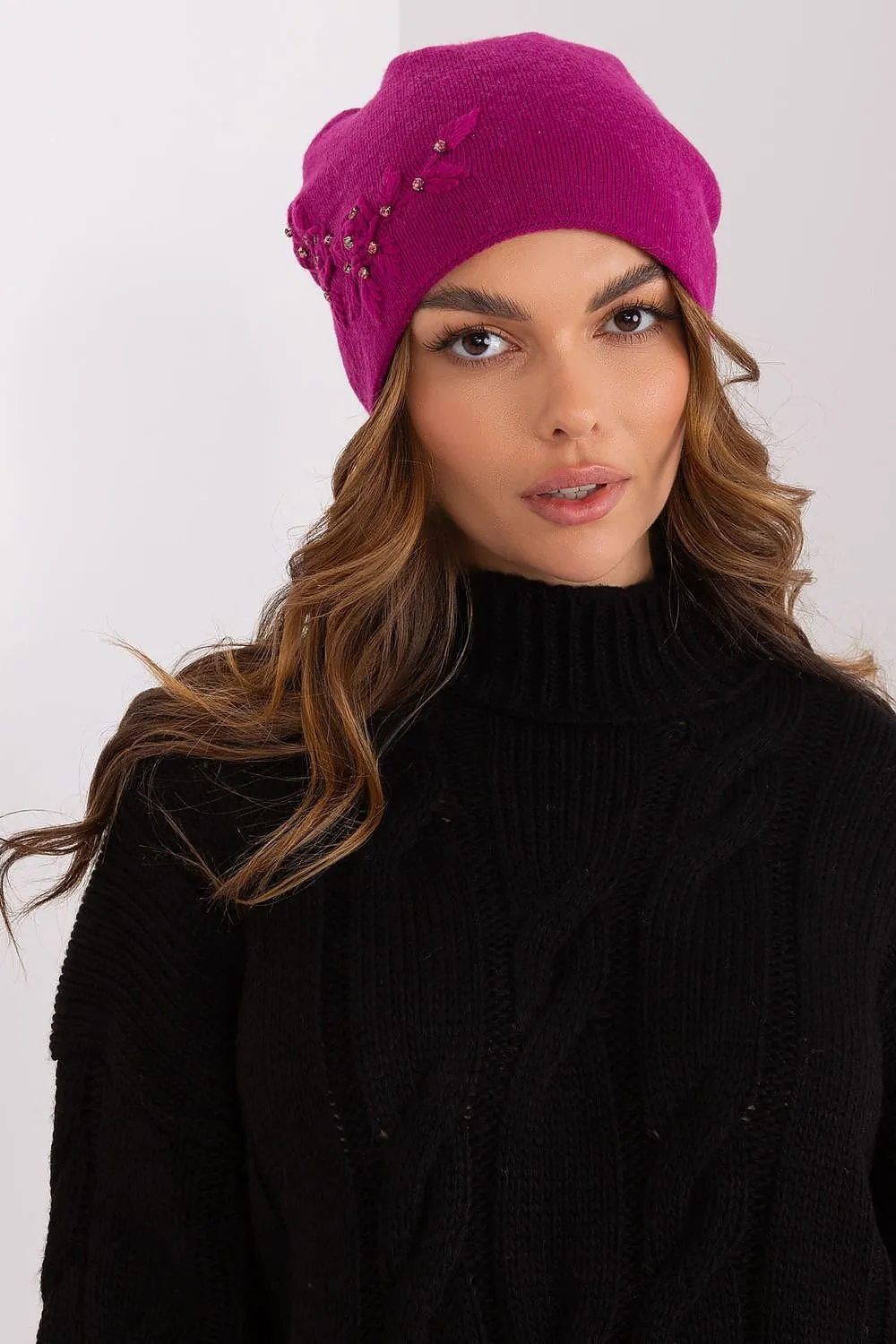 A.T. European Women's Acrylic Cashmere Winter Cap with Decorative Applique