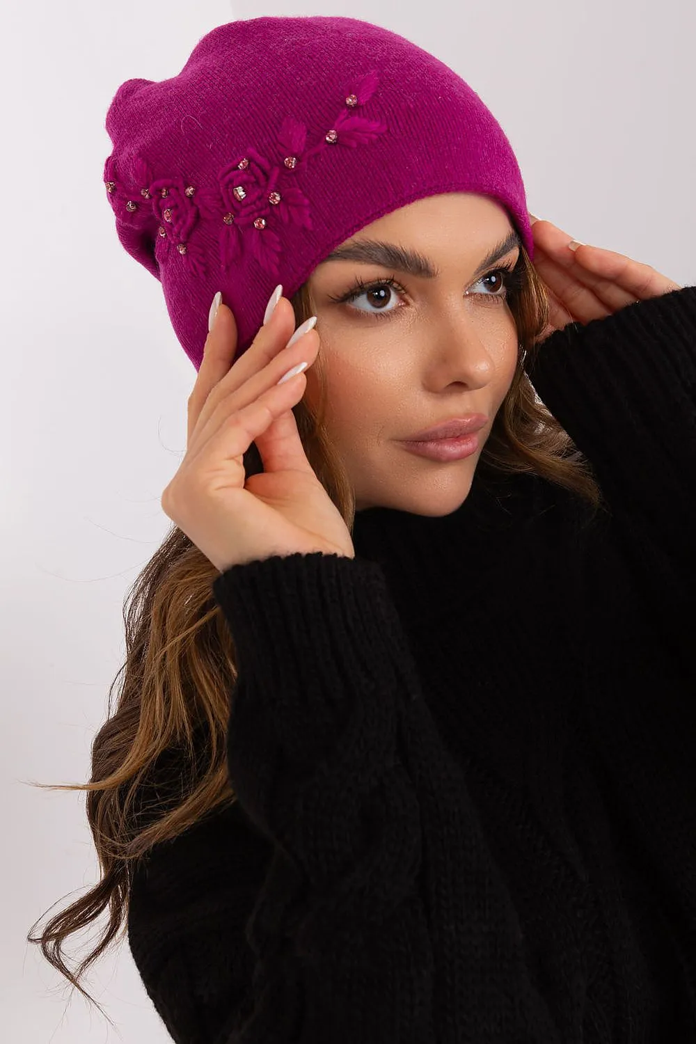 A.T. European Women's Acrylic Cashmere Winter Cap with Decorative Applique