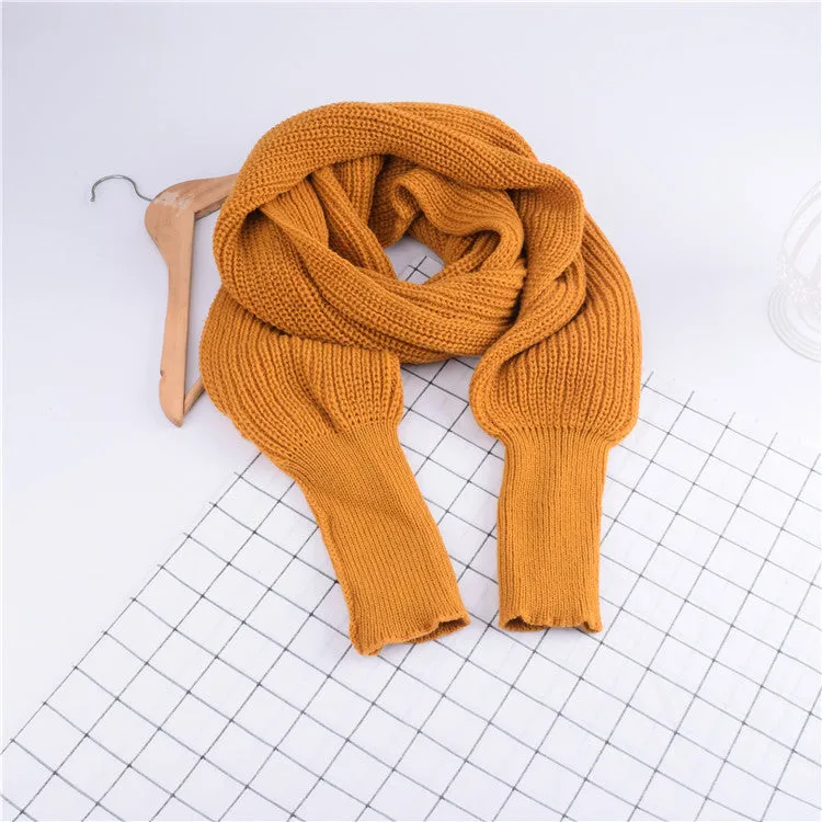 Autumn And Winter Women's Knitted Wool Scarf Shawl With Sleeves