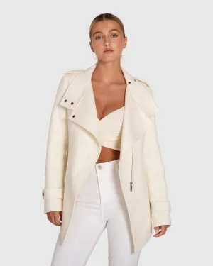 Bad Girl Wool Blend Moto Coat - Cream