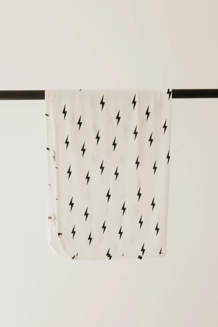 Bamboo Swaddle | White & Black Lightning Bolt