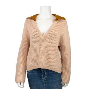 Baum Und Pferdgarten Pink and Orange V- Neck Cable Knit Sweater