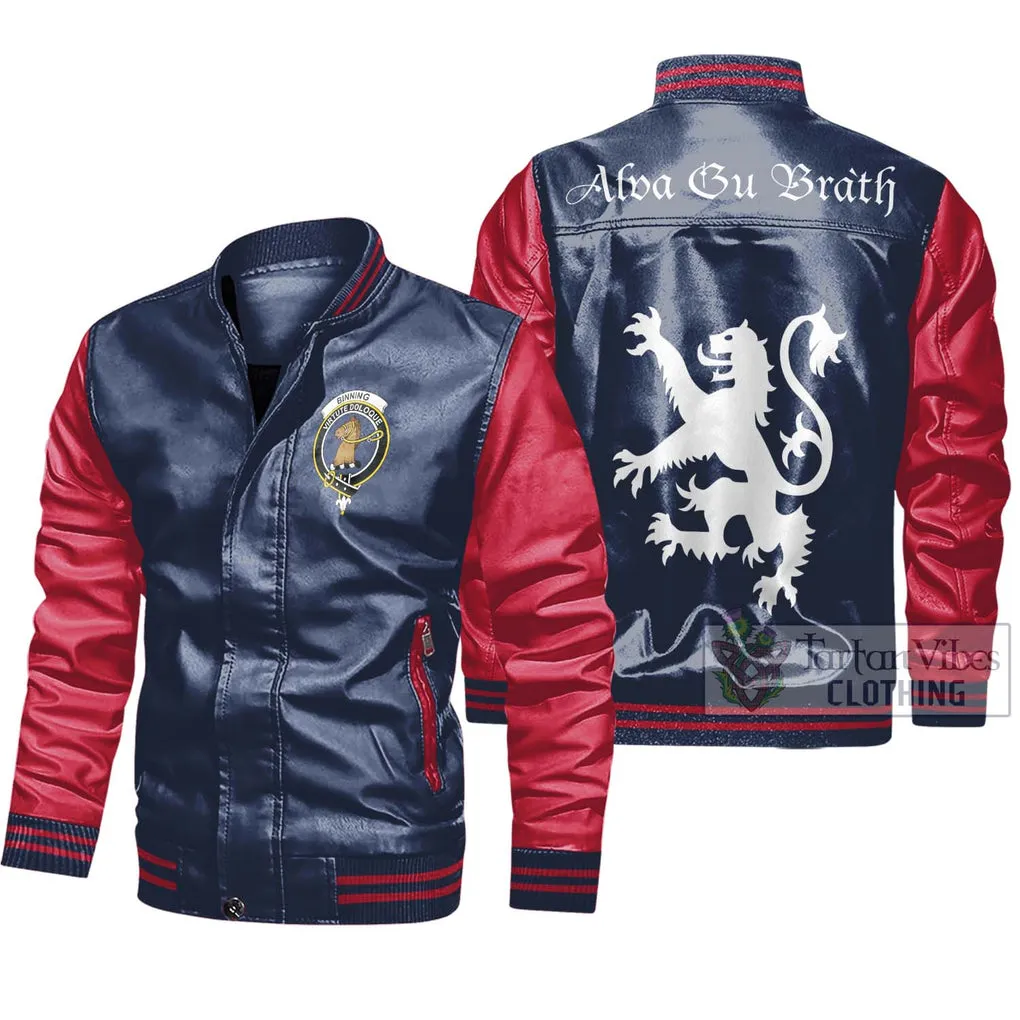 Binning Family Crest Leather Bomber Jacket Lion Rampant Alba Gu Brath Style