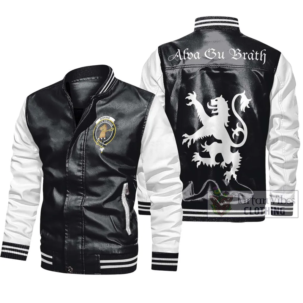 Binning Family Crest Leather Bomber Jacket Lion Rampant Alba Gu Brath Style