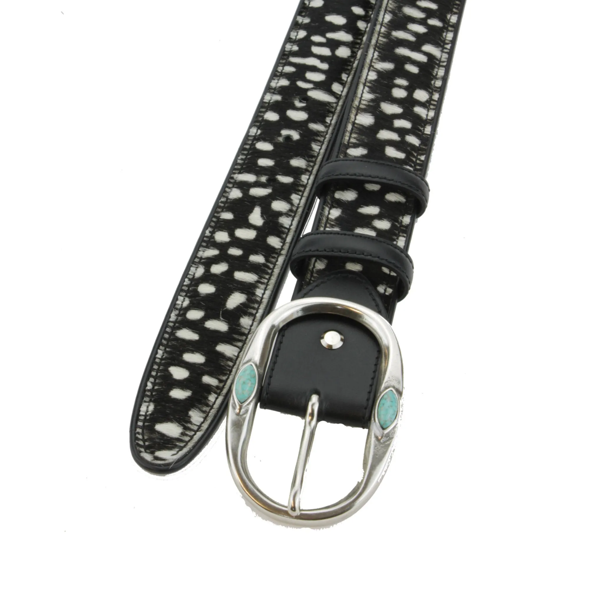 Black & White Leopard Print Pony Turq Belt