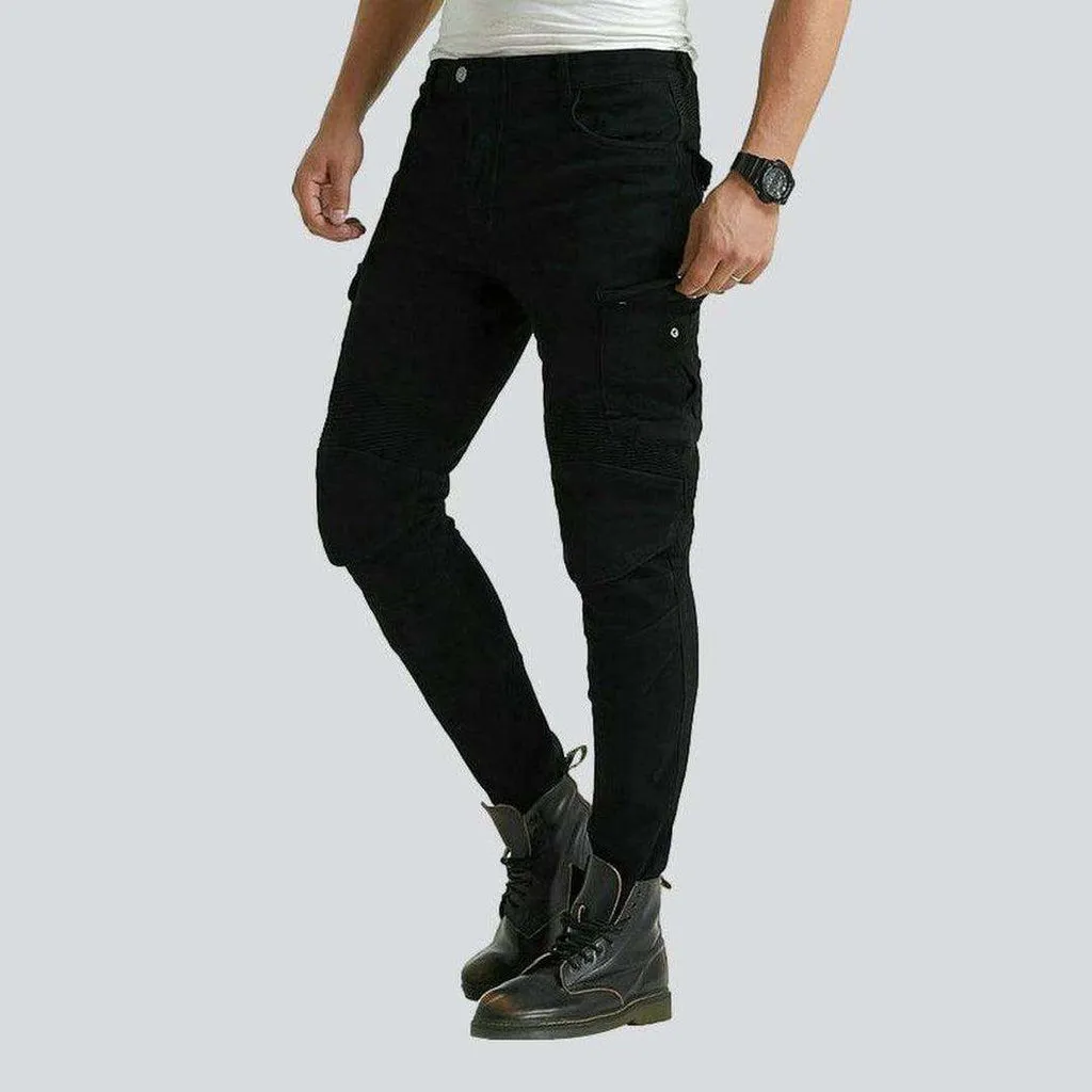 Black cargo men biker jeans