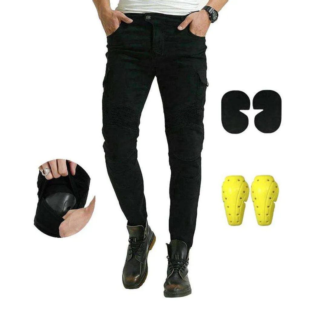 Black cargo men biker jeans