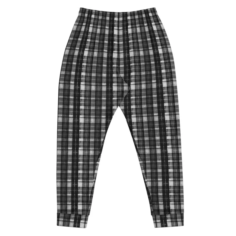 Black Tartan Men's Joggers, Plaid Print Designer Casual Sweatpants For Men- Made in EU