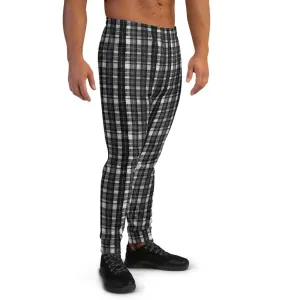 Black Tartan Men's Joggers, Plaid Print Designer Casual Sweatpants For Men- Made in EU