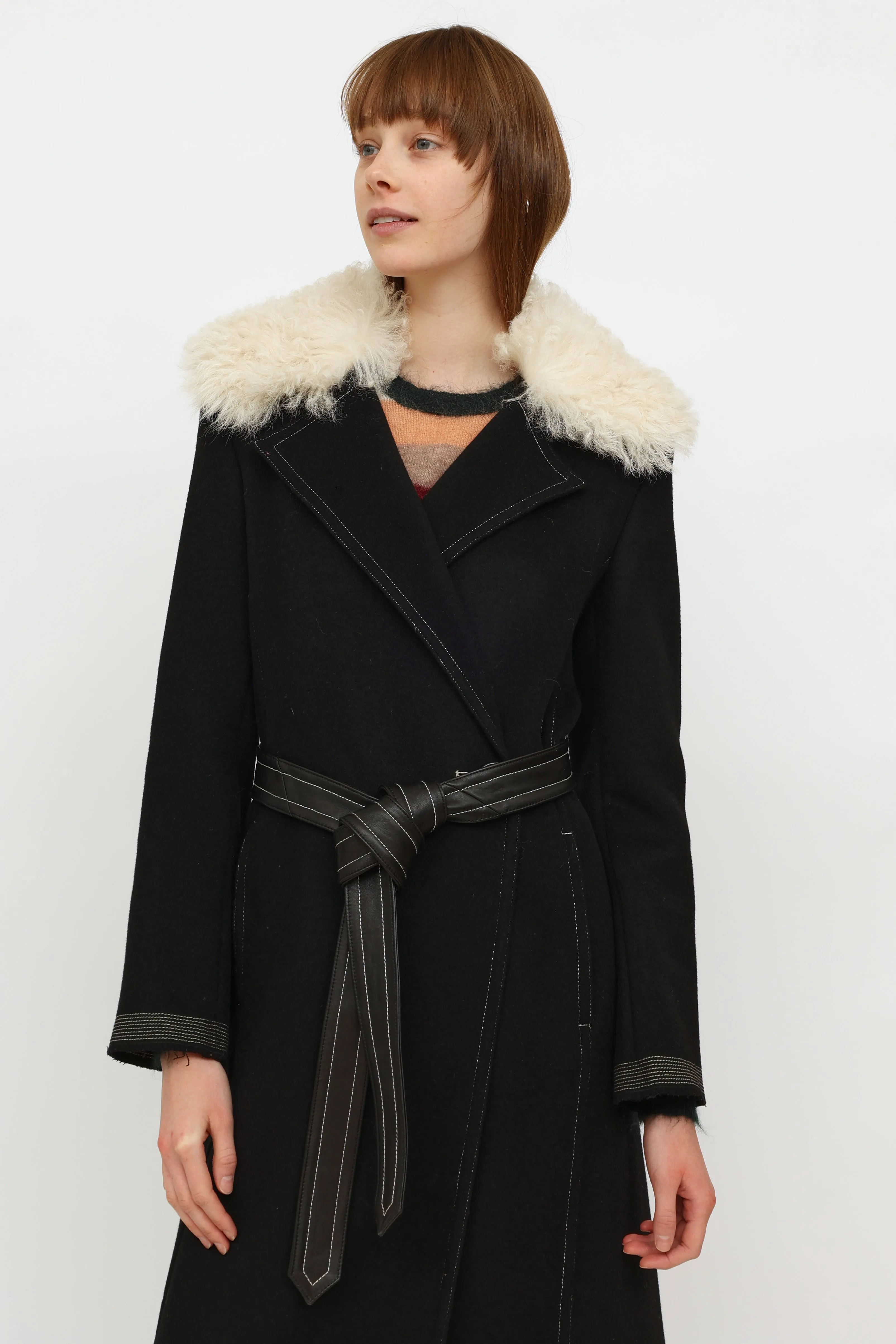 Black Wool Shearling Coat