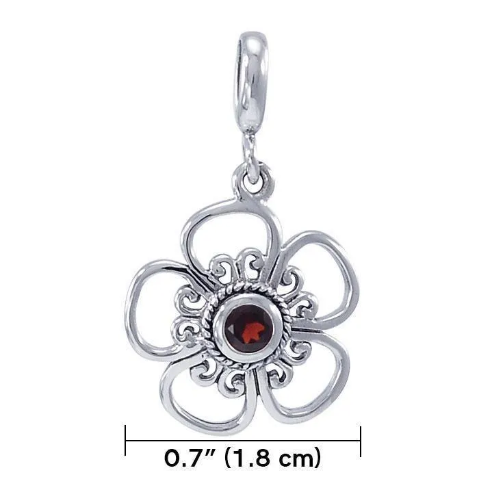 Blooming Flower Silver Pendant with Gem TPD3687