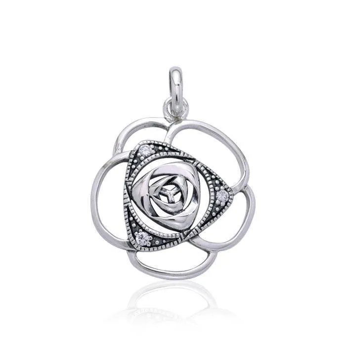 Blooming Rose Silver Pendant with Gems TPD3585