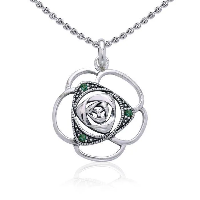 Blooming Rose Silver Pendant with Gems TPD3585