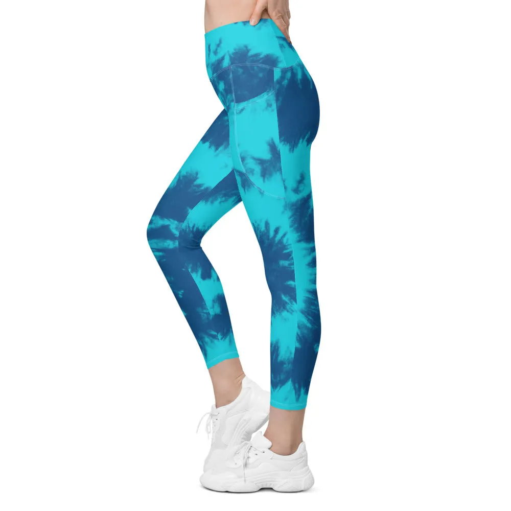 Blue & Aqua Tie Dye Leggings with Pockets