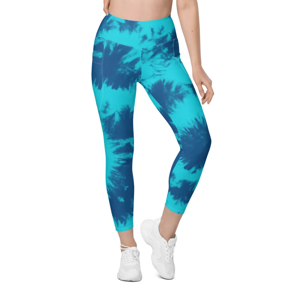 Blue & Aqua Tie Dye Leggings with Pockets