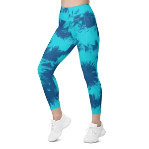 Blue & Aqua Tie Dye Leggings with Pockets