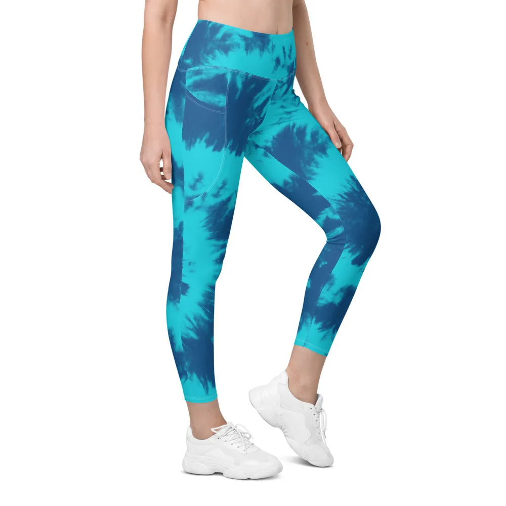 Blue & Aqua Tie Dye Leggings with Pockets