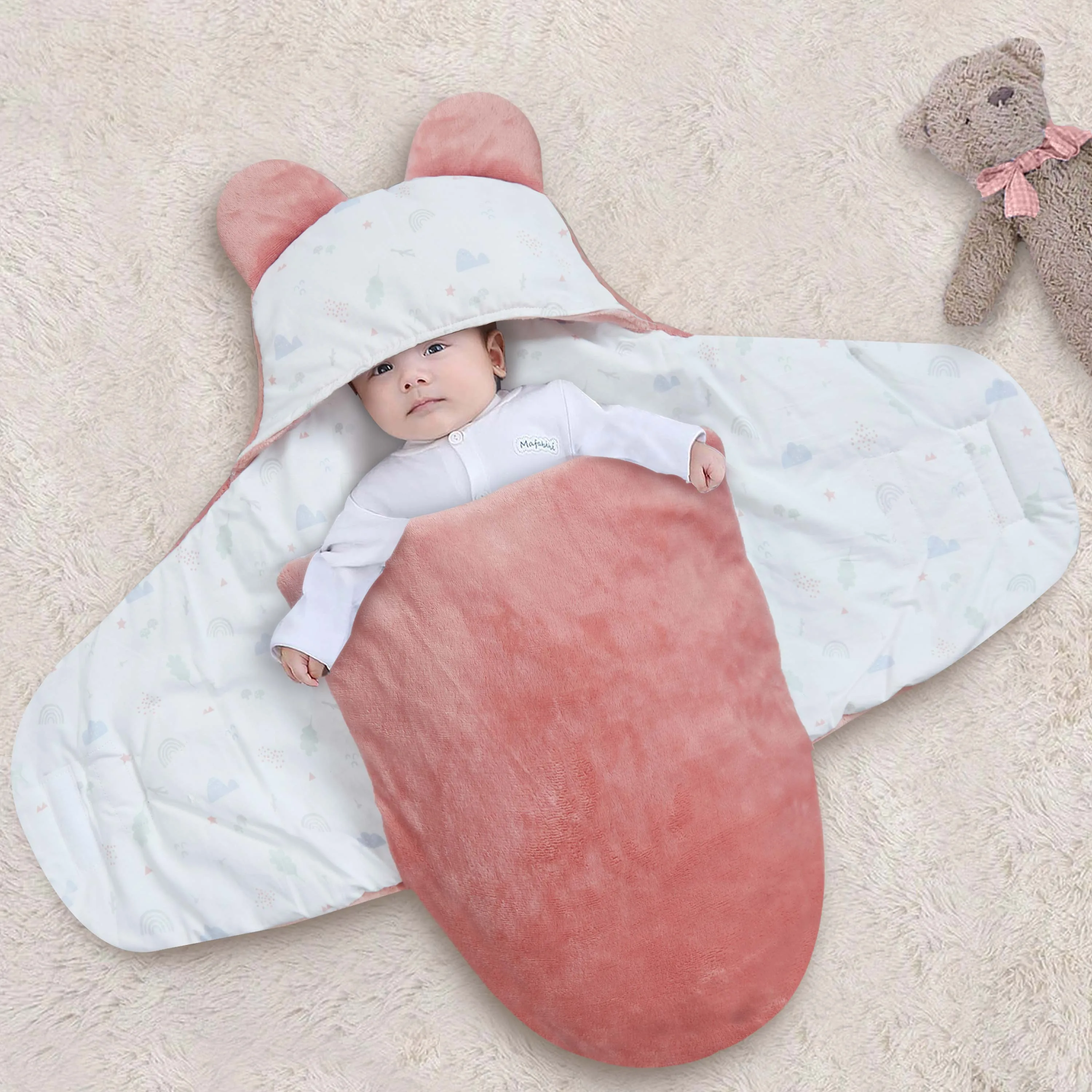 Blush Bear Fleece Baby Swaddle