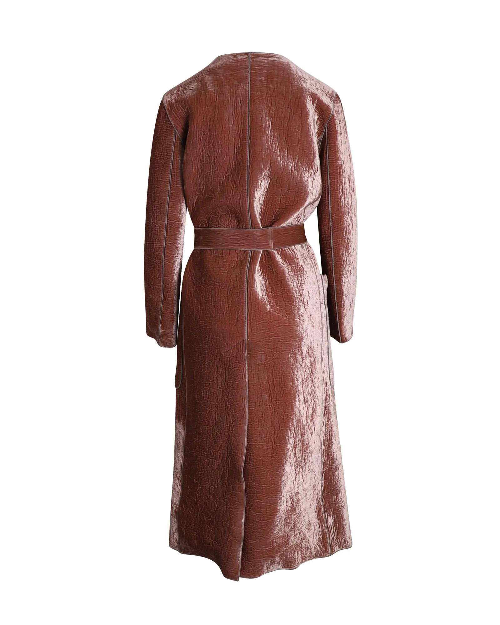 Bottega Veneta Belted Coat in Light Pink Crushed Velvet