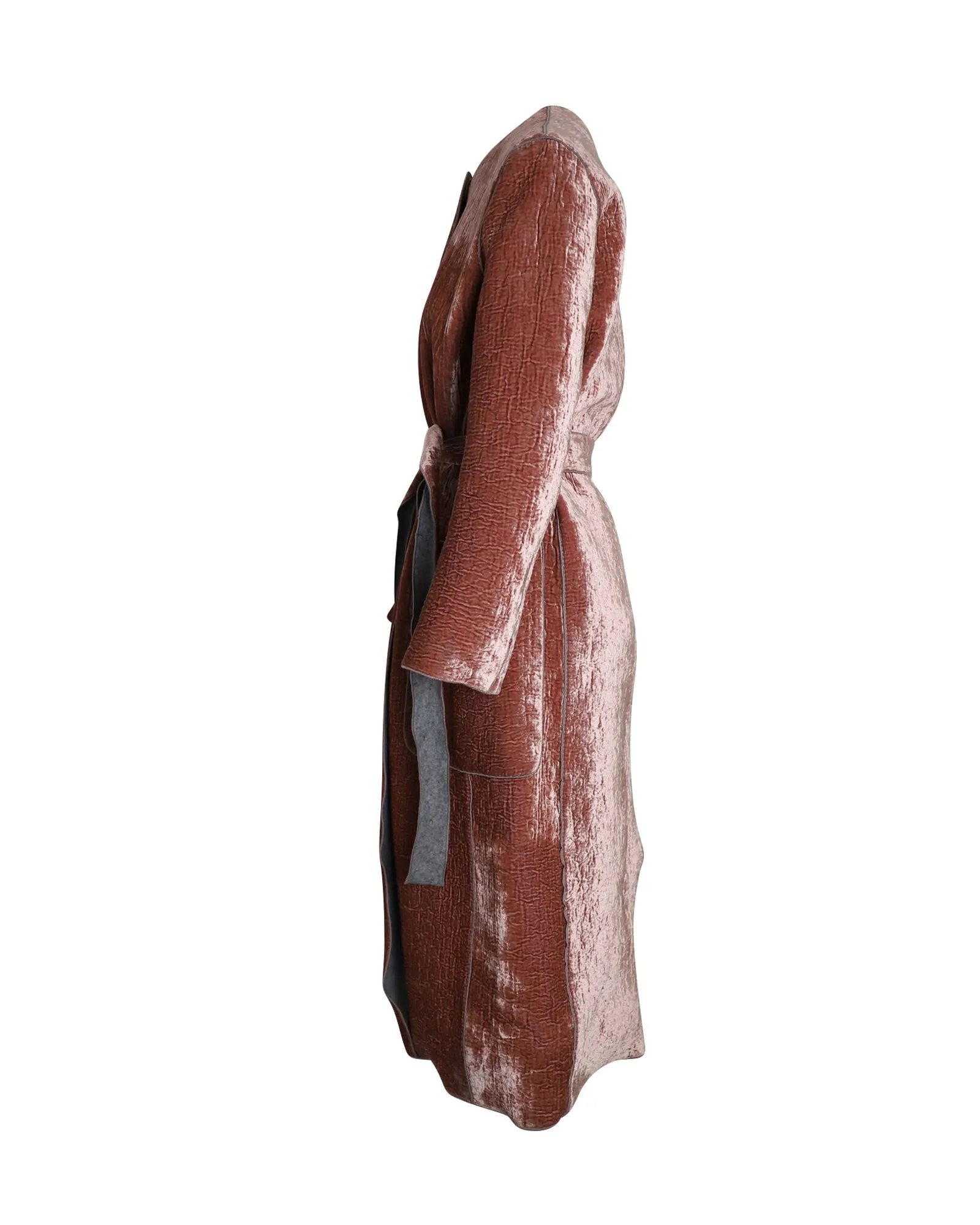 Bottega Veneta Belted Coat in Light Pink Crushed Velvet