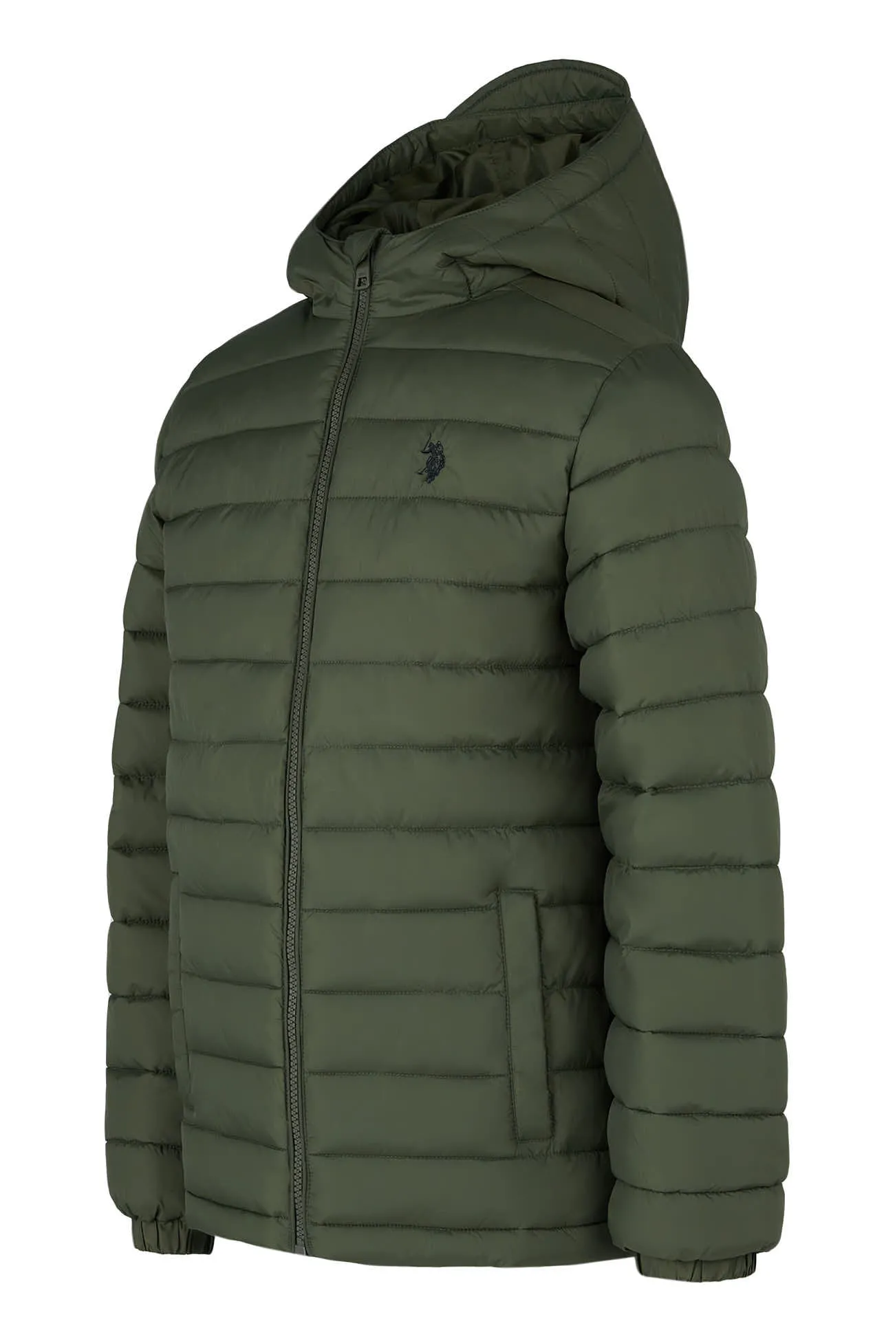 Boys Hooded Quilted Jacket in Forest Night