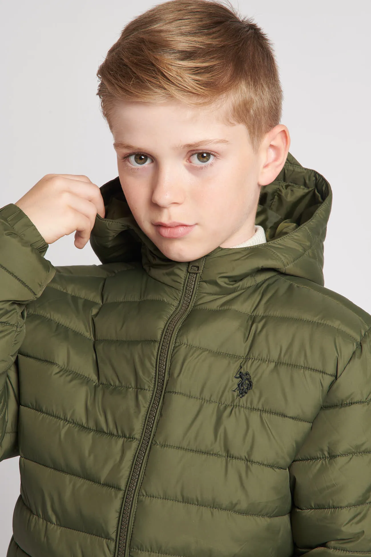 Boys Hooded Quilted Jacket in Forest Night