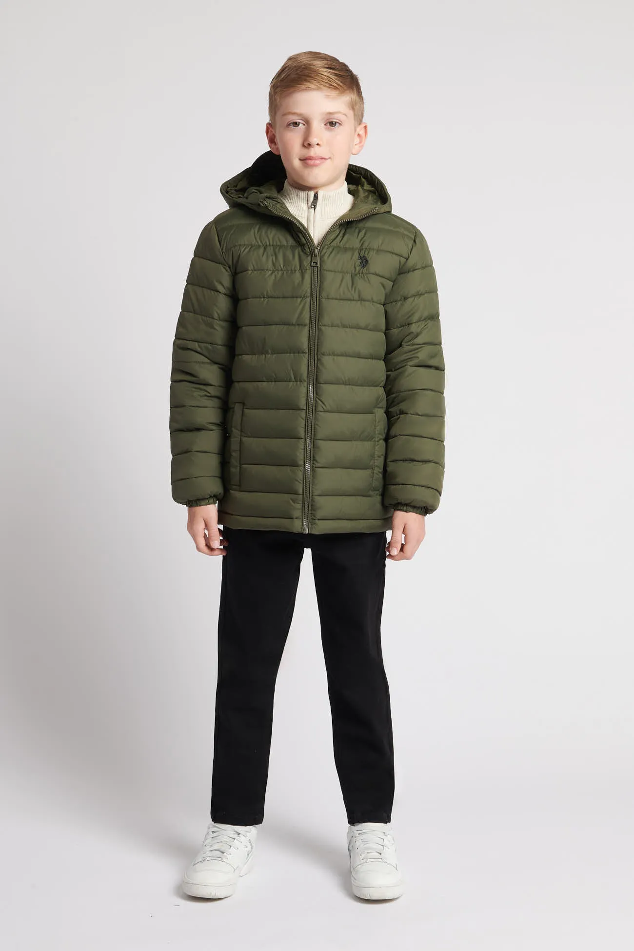 Boys Hooded Quilted Jacket in Forest Night