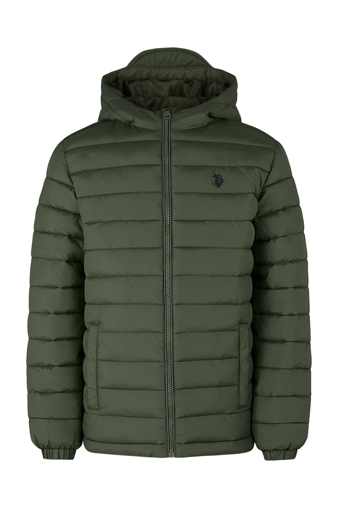 Boys Hooded Quilted Jacket in Forest Night