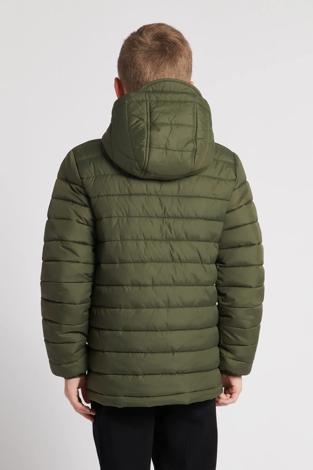 Boys Hooded Quilted Jacket in Forest Night